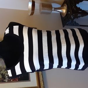 Evan Picone black white striped thin knit sequin sleeveless sweater tank M …EUC